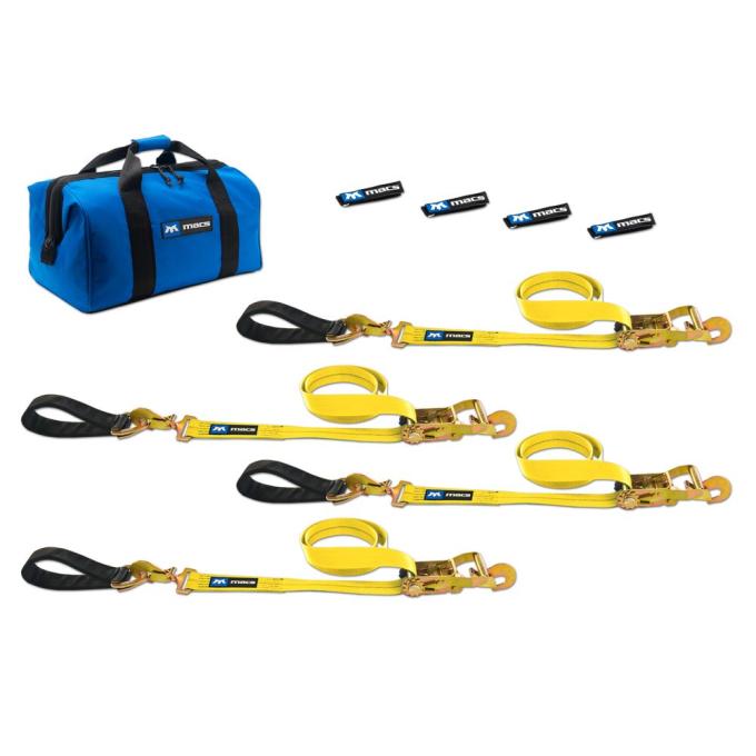 Race Ramps 2 x 8 Ultra Pack Tie-Down Straps with Detachable Axle Straps, Direct Hook Ends - Yellow 514218