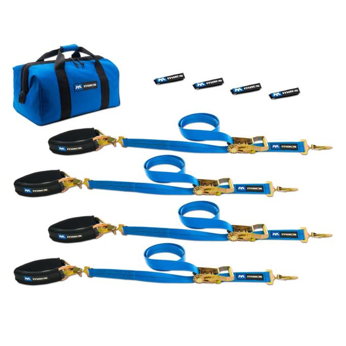Race Ramps 2 x 8 Pro Pack Premium Tie-Down Strap Kit with 24 Axle Strap, Sewn Fixed Ends - Blue 512608