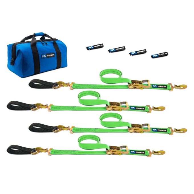 Race Ramps Two 6 & Two 8 Ultra Pack Tie-Down Straps with Detachable Axle Straps, Sewn Fixed Ends - Lime Green 515268
