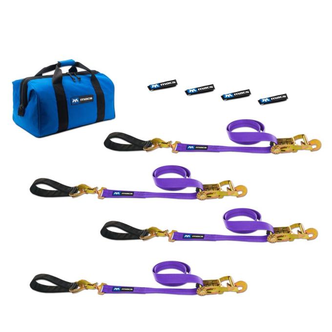 Race Ramps 2 x 6 Ultra Pack Tie-Down Straps with Detachable Axle Straps, Direct Hook Ends & Chain Extensions - Purple 516226