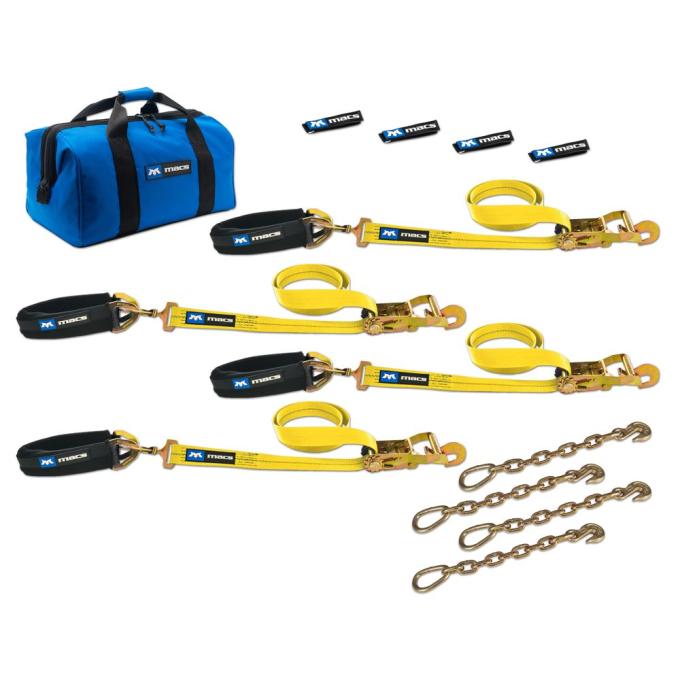 Race Ramps 2 x 8 Pro Pack Premium Tie-Down Strap Kit with 24 Axle Strap, Direct Hook Ends & Chain Extensions - Yellow 514619