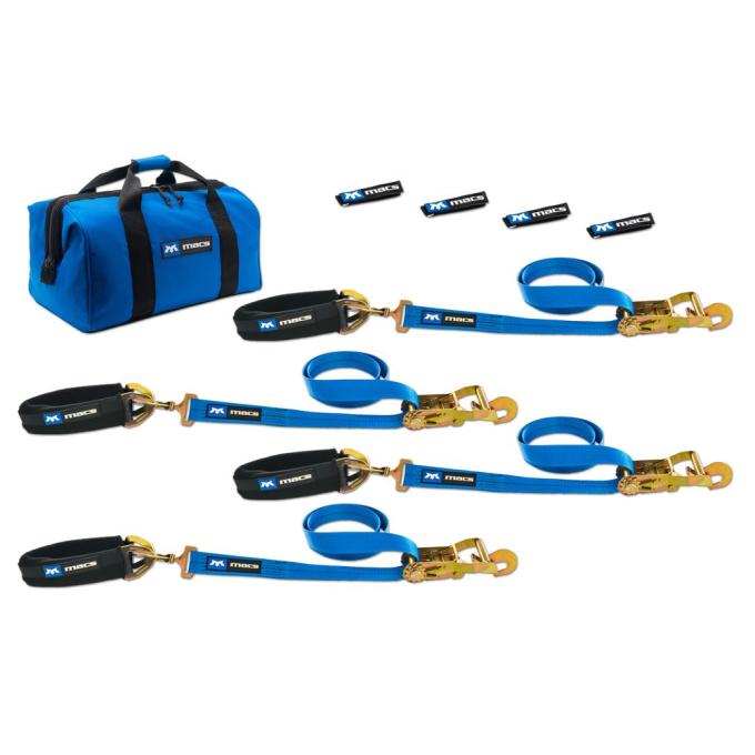 Race Ramps 2 x 8 Pro Pack Premium Tie-Down Strap Kit with 24 Axle Strap, Direct Hook Ends - Blue 512618