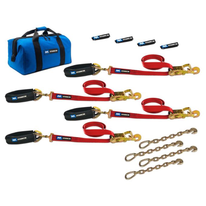 Race Ramps 2 x 6 Pro Pack Premium Tie-Down Strap Kit with 24 Axle Strap, Direct Hook Ends & Chain Extensions - Red 513617