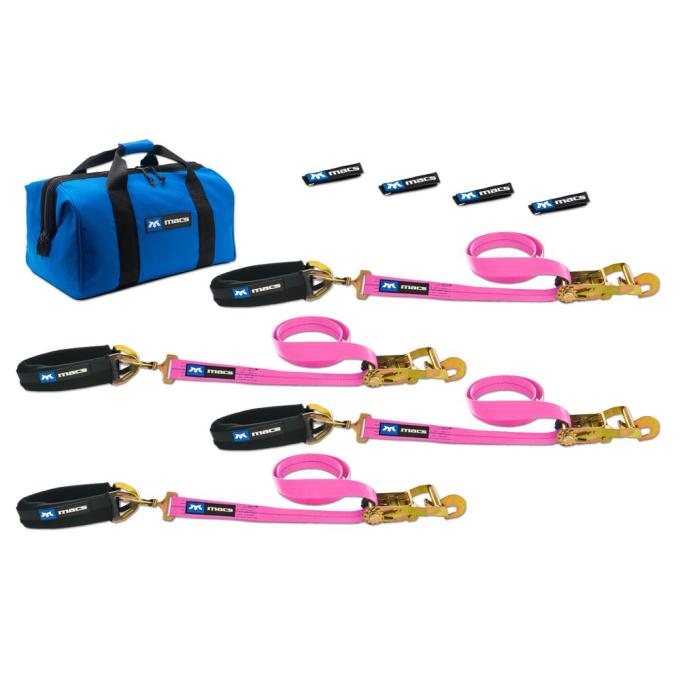 Race Ramps 2 x 8 Pro Pack Premium Tie-Down Strap Kit with 24 Axle Strap, Direct Hook Ends - Pink 519618
