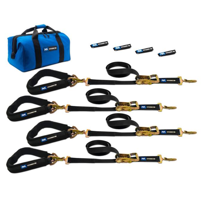 Race Ramps 2 x 8 Pro Pack Premium Tie-Down Strap Kit with 40 Axle Strap, Sewn Fixed Ends - Black 511648