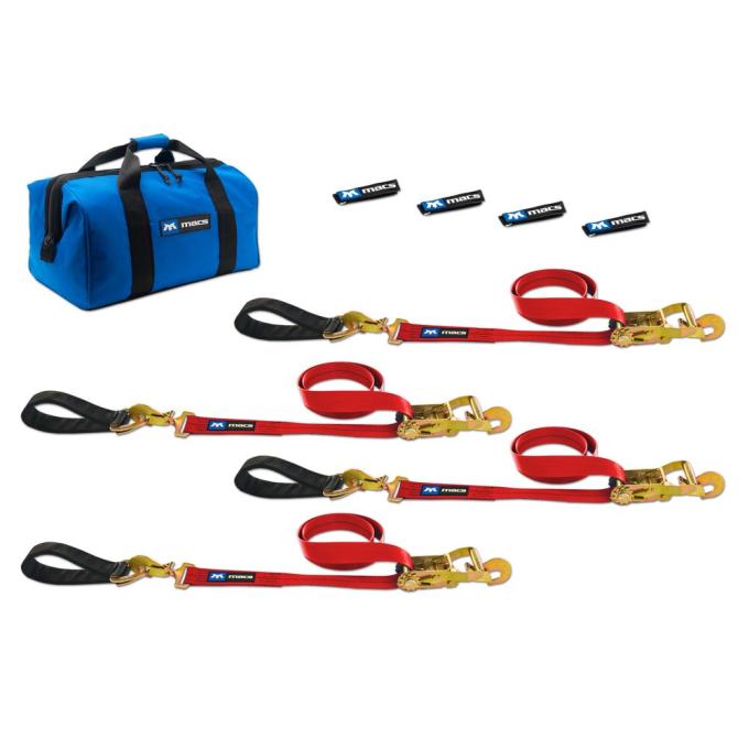 Race Ramps Two 6 & Two 8 Ultra Pack Tie-Down Straps with Detachable Axle Straps, Direct Hook Ends - Red 513217