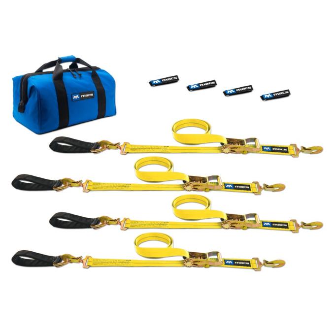 Race Ramps Two 6 & Two 8 Ultra Pack Tie-Down Straps with Detachable Axle Straps, Sewn Fixed Ends - Yellow 514268