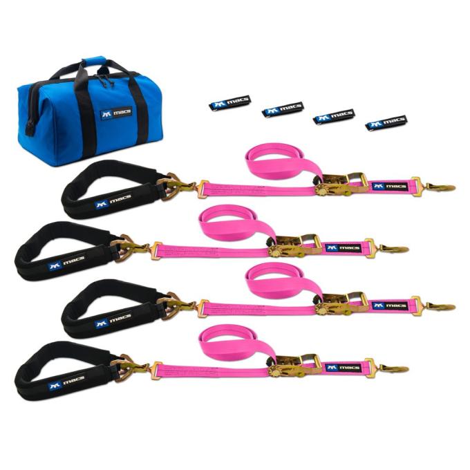 Race Ramps 2 x 8 Pro Pack Premium Tie-Down Strap Kit with 40 Axle Strap, Sewn Fixed Ends - Pink 519648