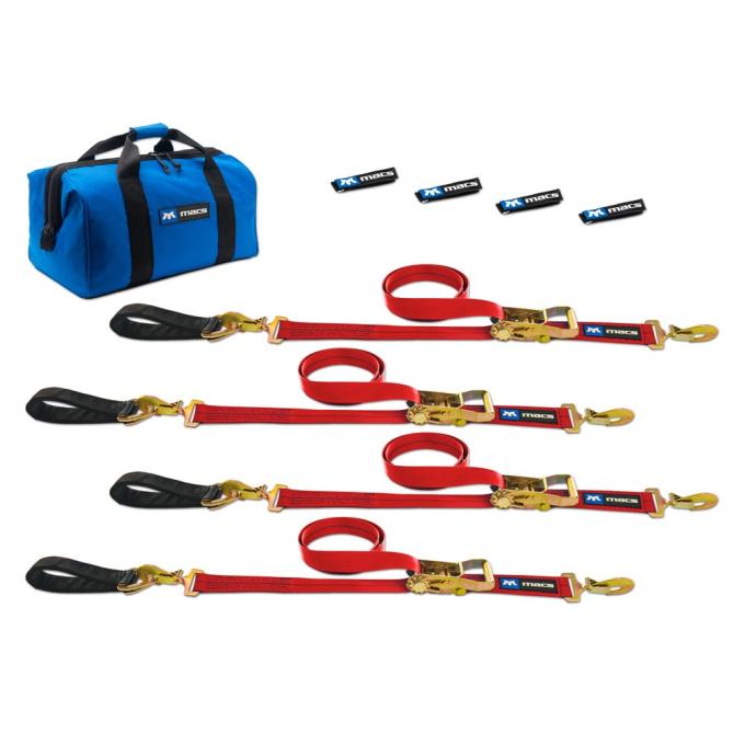 Race Ramps Two 6 & Two 8 Ultra Pack Tie-Down Straps with Detachable Axle Straps, Sewn Fixed Ends - Red 513268