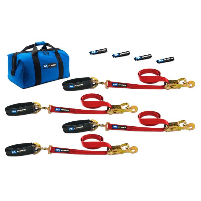 Race Ramps 2 x 8 Pro Pack Premium Tie-Down Strap Kit with 24 Axle Strap, Direct Hook Ends - Red 513618