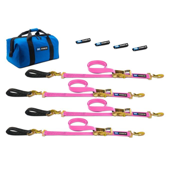 Race Ramps 2 x 10 Ultra Pack Tie-Down Straps with Detachable Axle Straps, Sewn Fixed Ends - Pink 519210