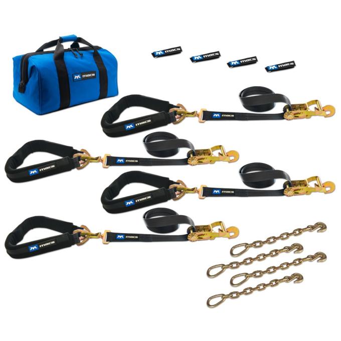 Race Ramps 2 x 6 Pro Pack Premium Tie-Down Strap Kit with 40 Axle Strap, Direct Hook Ends & Chain Extensions - Black 511657