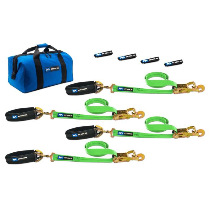 Race Ramps 2 x 6 Pro Pack Premium Tie-Down Strap Kit with 24 Axle Strap, Direct Hook Ends - Lime Green 515616