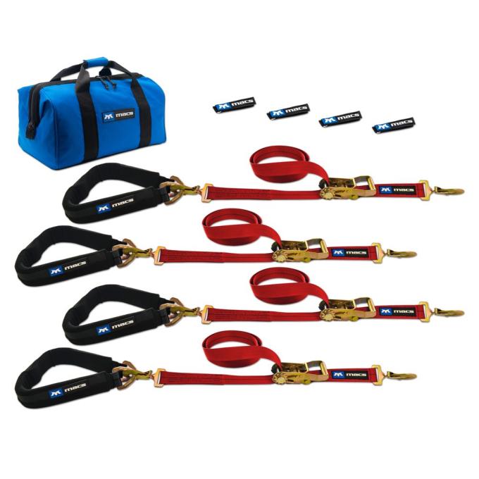 Race Ramps 2 x 8 Pro Pack Premium Tie-Down Strap Kit with 40 Axle Strap, Sewn Fixed Ends - Red 513648
