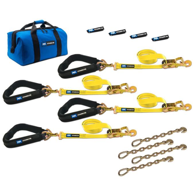 Race Ramps 2 x 6 Pro Pack Premium Tie-Down Strap Kit with 40 Axle Strap, Direct Hook Ends & Chain Extensions - Yellow 514657