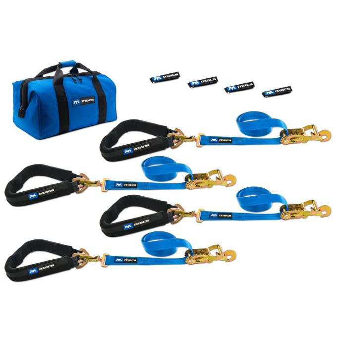 Race Ramps 2 x 6 Pro Pack Premium Tie-Down Strap Kit with 40 Axle Strap, Direct Hook Ends - Blue 512656