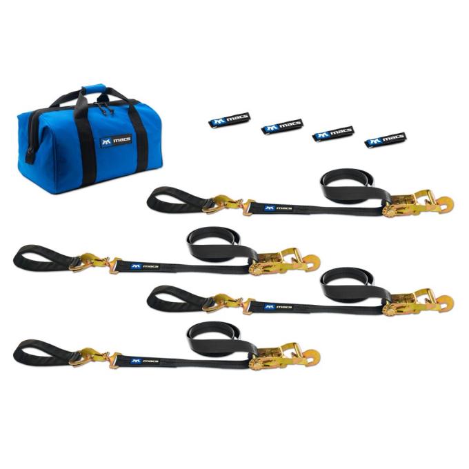 Race Ramps Two 6 & Two 8 Ultra Pack Tie-Down Straps with Detachable Axle Straps, Direct Hook Ends - Black 511217