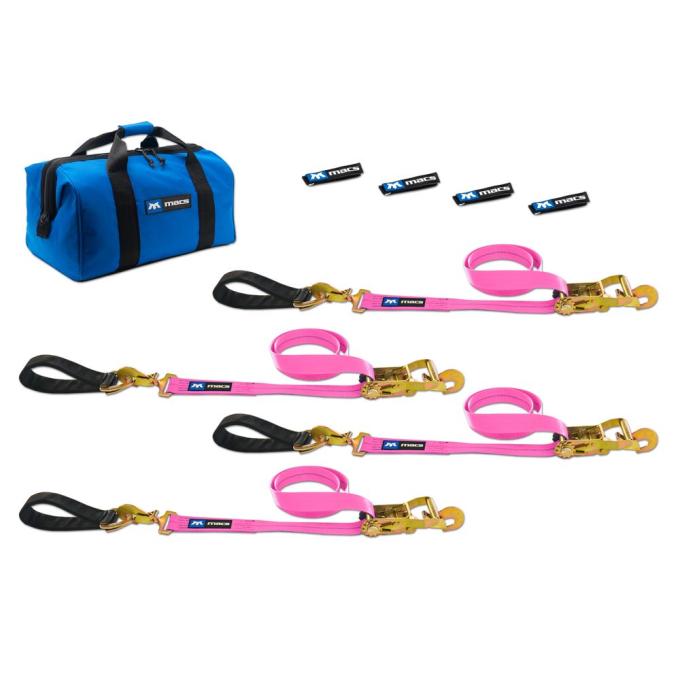 Race Ramps 2 x 10 Ultra Pack Tie-Down Straps with Detachable Axle Straps, Direct Hook Ends - Pink 519219