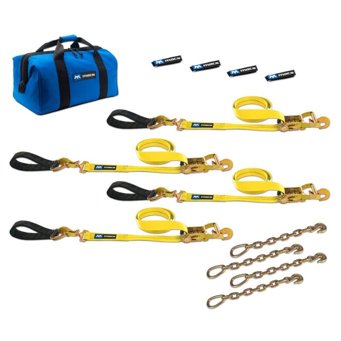 Race Ramps 2 x 8 Ultra Pack Tie-Down Straps with Detachable Axle Straps, Direct Hook Ends & Chain Extensions - Yellow 514228