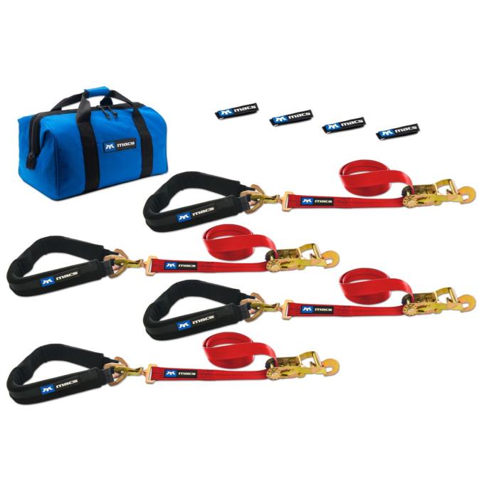 Race Ramps 2 x 8 Pro Pack Premium Tie-Down Strap Kit with 40 Axle Strap, Direct Hook Ends - Red 513658