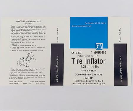 Camaro Tire Inflator Bottle Instructions Decal, 1967-1969