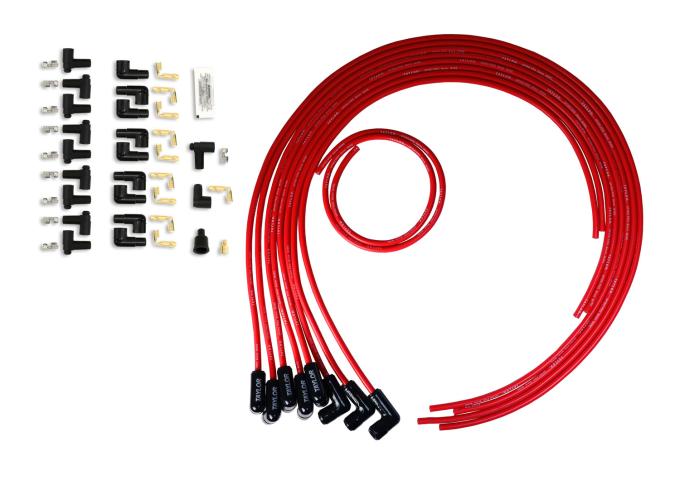 Taylor Cable Universal 8mm Spiro-Pro Black Ceramic Boots Spark Plug Wire Sets, 90&deg; Spark Plug Boot Angle, Red 75251-B