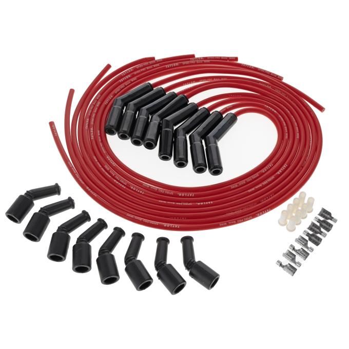 Taylor Cable LS Engines Universal 8mm Spiro-Pro Black Ceramic Boots Spark Plug Wire Set, 135&deg; Spark Plug Boot Angle, Red 75263-B