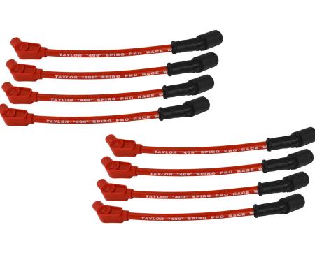 Taylor Cable LS Engines Race Fit 10.4mm 409 Series Spark Plug Wire Set 9.5" Lengths Car Header Fitment, Red, 135&deg; Spark Plug Boot Angle 79213