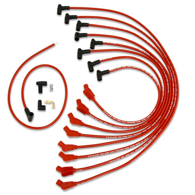 Taylor Cable Ford Small Block Race Fit 10.4mm 409 Series Spark Plug Wire Set with Over Valve Cover DSI Fitment, Red, 135&deg; Spark Plug Boot Angle 79258