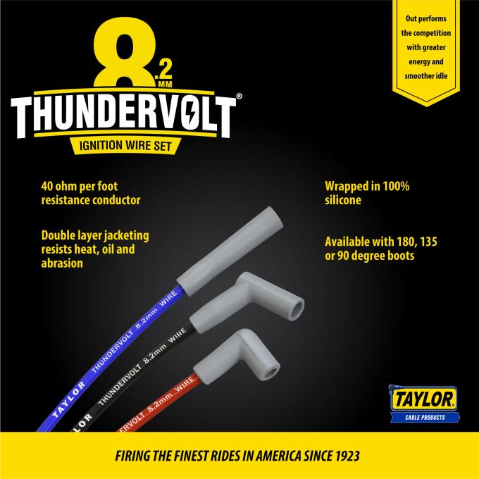 Taylor Cable LS Engines Race Fit 8.2mm Thundervolt Spark Plug Wire Set 9.5" Lengths Car Header Fitment, Blue, 135&deg; Spark Plug Boot Angle 86645
