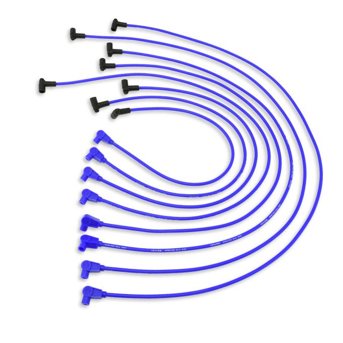 Taylor Cable Chevy Small Block Race Fit 8mm Spiro-Pro Spark Plug Wire Set with Under Valve Cover HEI Fitment, Blue, 90&deg; Spark Plug Boot Angle 74606