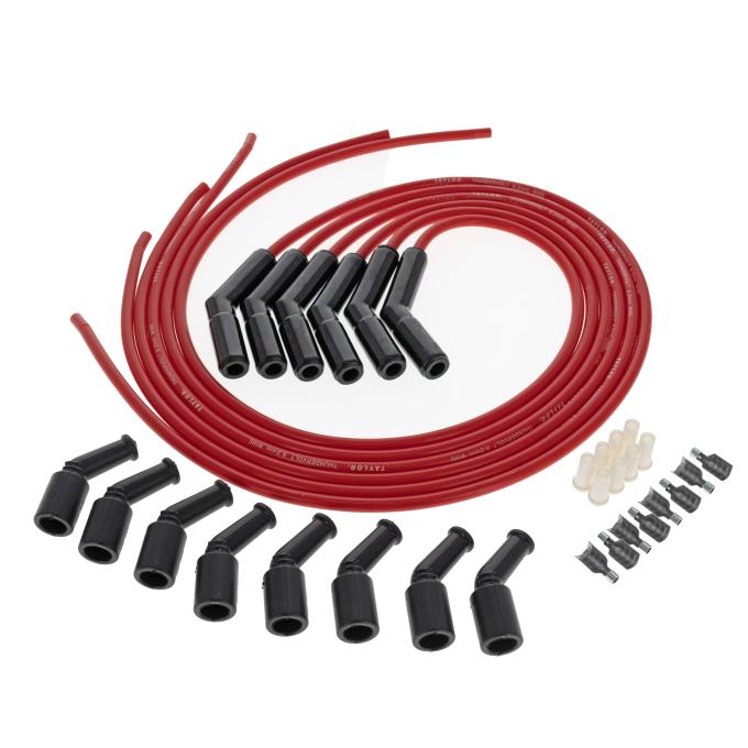 Taylor Cable LS Engines Universal 8.2mm ThunderVolt Black Ceramic Boots Spark Plug Wire Sets, 135&deg; Spark Plug Boot Angle, Red 85263-B
