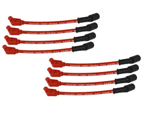 Taylor Cable LS Engines Race Fit 10.4mm 409 Series Spark Plug Wire Set 9.5" Lengths Car Header Fitment, Red, 135&deg; Spark Plug Boot Angle 79213