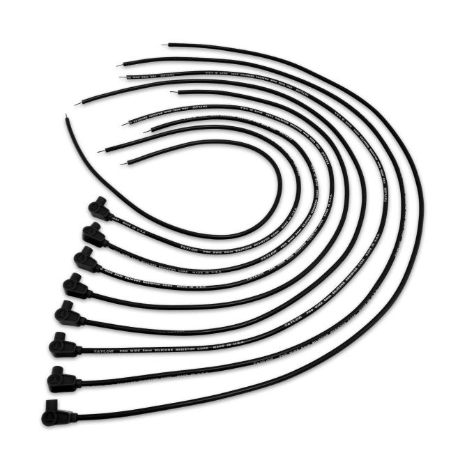 Taylor Cable Universal 8mm Resistor Core Pro Spark Plug Wire Set, 8 Cylinders, 90&deg; Spark Plug Boot Angle, Black 70051