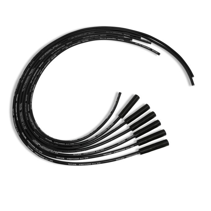 Taylor Cable Universal 8mm StreeThunder Spark Plug Wire Set, 6 Cylinders, 180&deg; Spark Plug Boot Angle, Black 50045