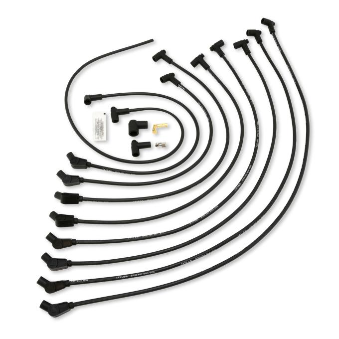 Taylor Cable LS Engines Race Fit 10.4mm 409 Series Spark Plug Wire Set 11.75" Lengths Truck Header Fitment, Black, 135&deg; Spark Plug Boot Angle 79014