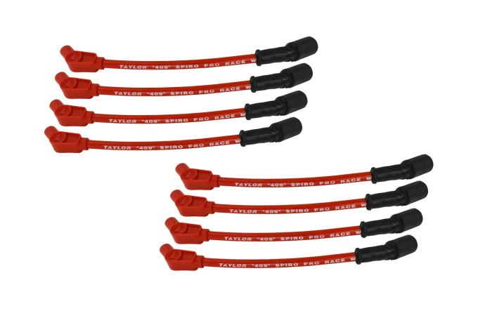 Taylor Cable LS Engines Race Fit 10.4mm 409 Series Spark Plug Wire Set 9.5" Lengths Car Header Fitment, Red, 135&deg; Spark Plug Boot Angle 79213