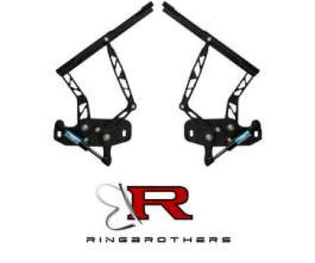 Firebird Hood Hinges, Billet Aluminum, Black Anodized, Air Frame, For Cars With Steel Hood, 1967-1969