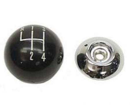 Firebird Shifter Knob, Manual Transmission, Black Ball/Chrome Base, 5/16 Thread, 4-Speed Shift Pattern, For Cars With Muncie Shifter, 1967-1968