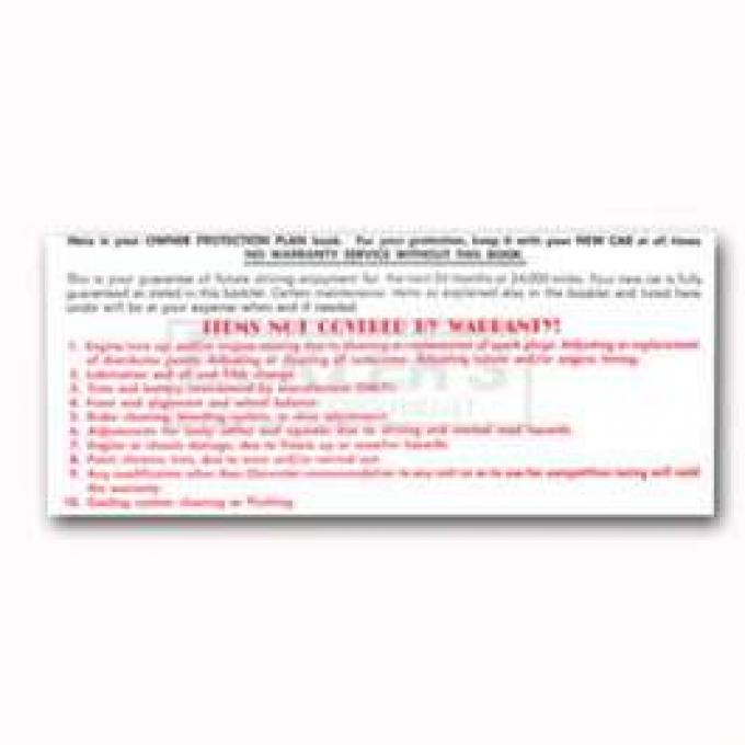 Firebird Glove Box Warranty Card, 1967-1969