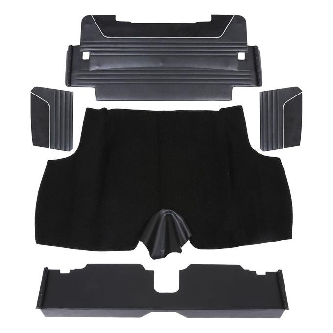 TMI 6 PC  Trunk Kit, Sport-R Pattern  1967-1968 Chevrolet Camaro Coupe, Black Madrid Vinyl, Black Unisuede/Prem Loop Carpet 34-T8007-2295-99-301