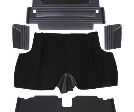 TMI 6 PC  Trunk Kit, Sport-R Pattern  1967-1968 Chevrolet Camaro Coupe, Black Madrid Vinyl, Black Unisuede/Prem Loop Carpet 34-T8007-2295-99-301