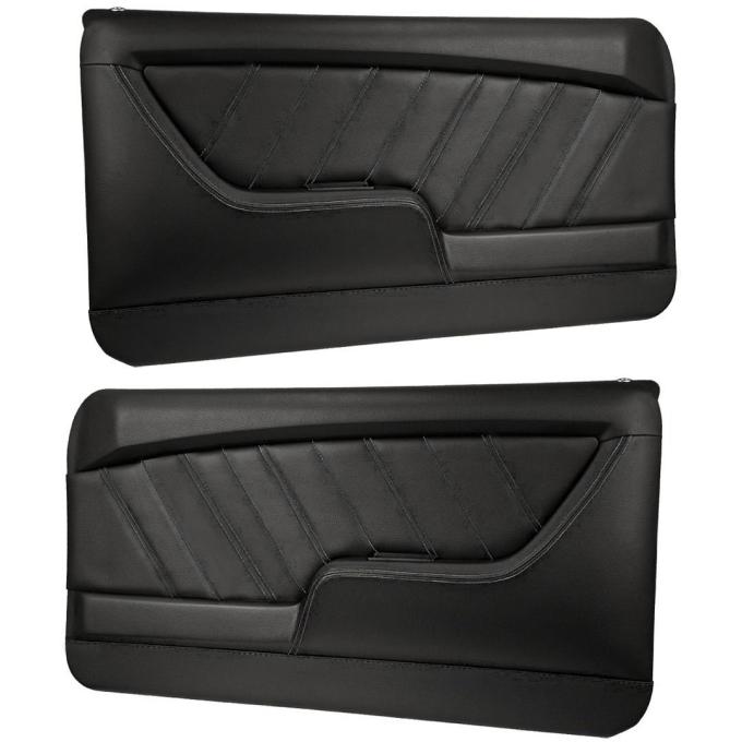TMI Front Molded Door Panels, Sport-R Pattern  1969 Chevrolet Camaro Coupe, Black Madrid Vinyl, Black Unisuede W/Black Stitch 11-80052-2295-99-BKS