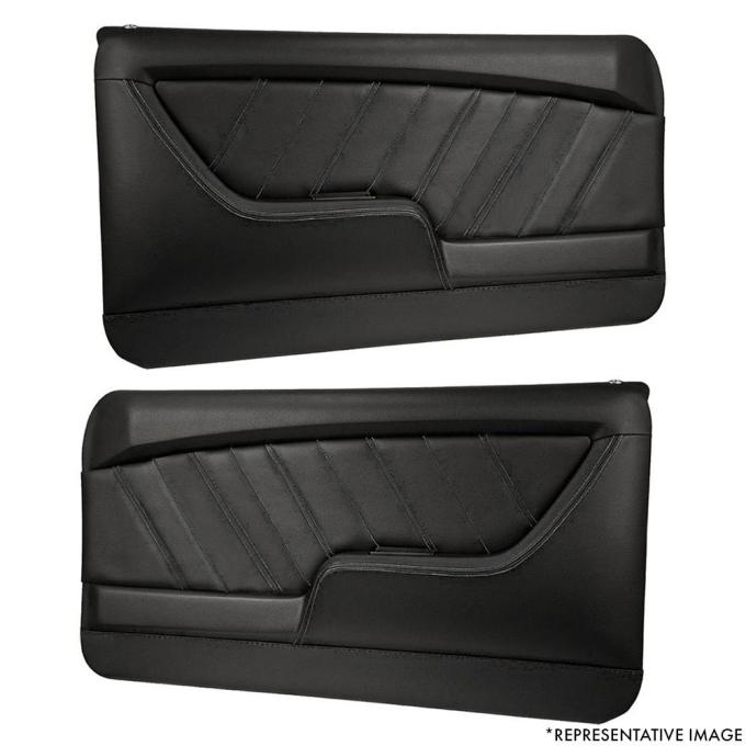 TMI Front Molded Door Panels, Sport-R Pattern  1968 Chevrolet Camaro Coupe, Black Madrid Vinyl, Black Unisuede W/Black Stitch 11-80051-2295-99-BKS