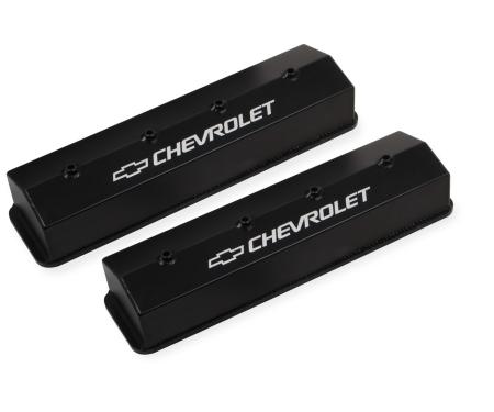 Holley GM Licensed Valve Cover, Track Series, SBC, Fabricated Aluminum, Center Bolt, Black 241-286