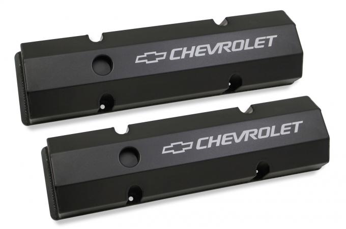 Holley GM Licensed Valve Cover, Track Series, SBC, Fabricated Aluminum, Perimeter Bolt, Black 241-288
