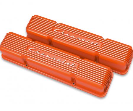 Holley GM Licensed Vintage Series SBC Valve Covers, Factory Orange Machined Finish 241-109