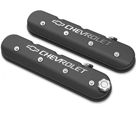 Holley Tall LS Valve Cover with Bowtie/Chevrolet Logo, Satin Black Machined Finish 241-402