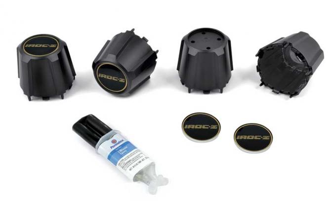 1988 Camaro IROC Z, N90 Black Wheel Center Cap & Emblem Set, with Black & Gold Logo, Steel Retainers, 4 Piece Set