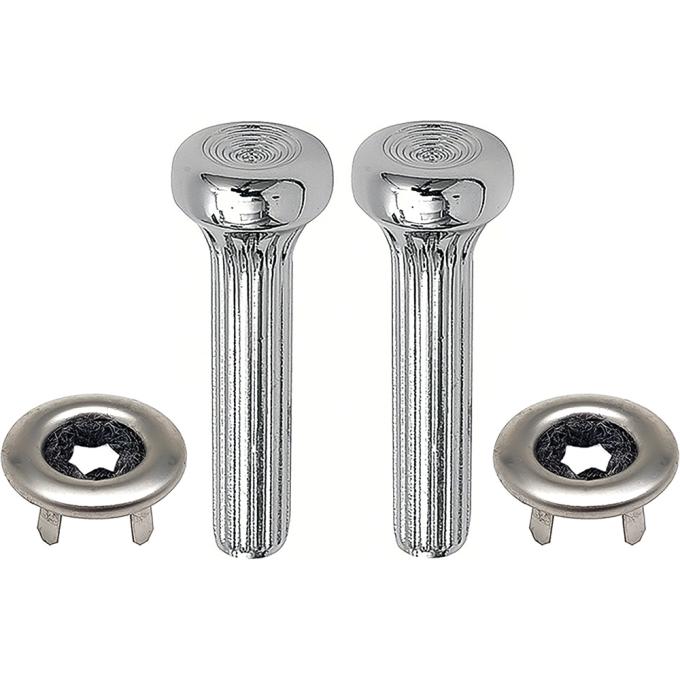1968-70 GM, Door Lock Knob and Ferrule Kit, Die-Cast Metal Knobs, Ribbed Design, Chrome